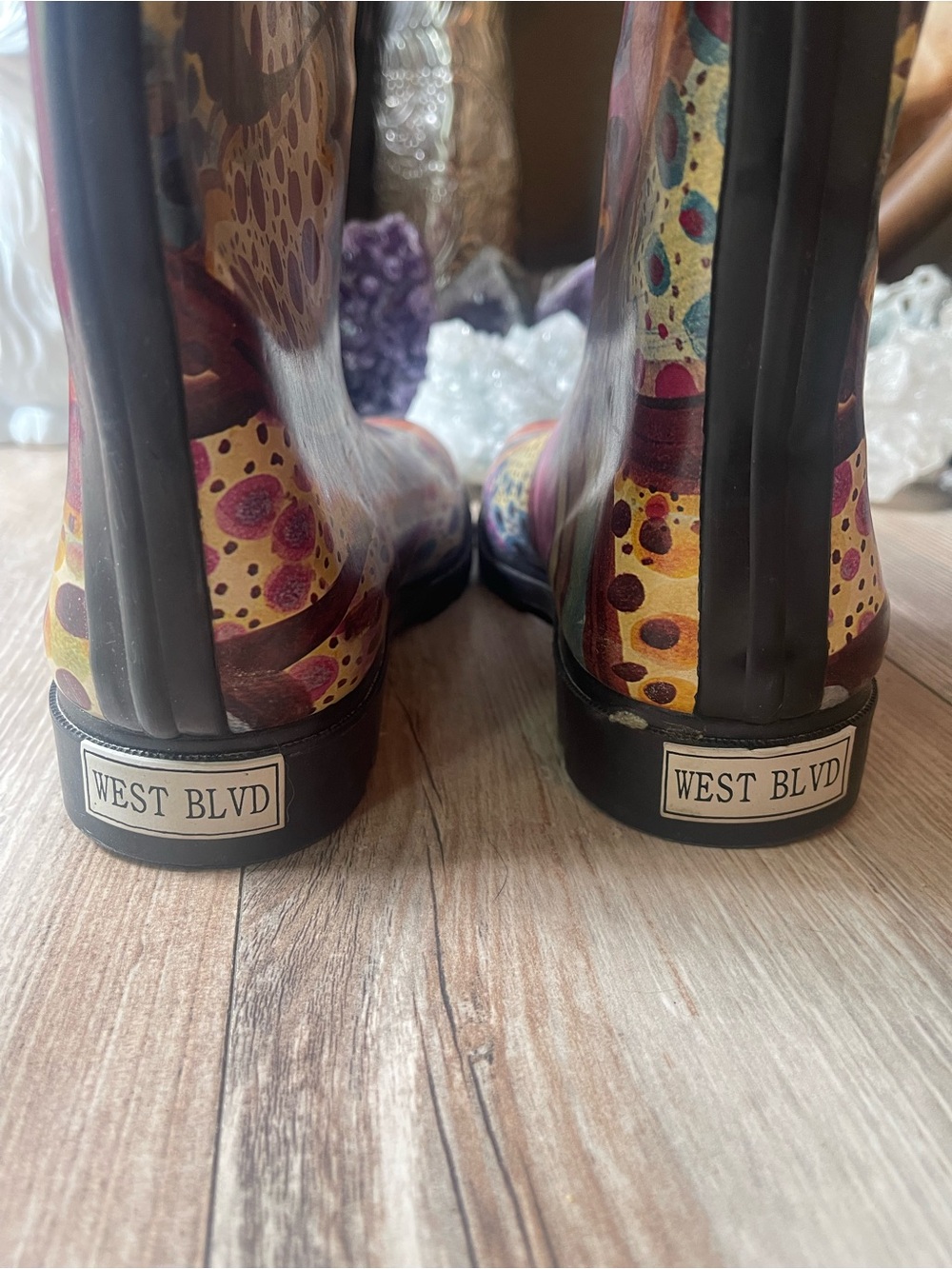 West Blvd Multicolor Swirl Pattern Rain Boots - Pink, Yellow, Burgundy - Picture 5 of 5
